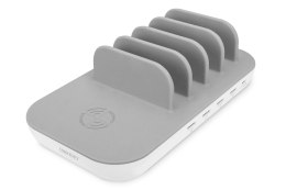 Stacja ładująca 5x USB + 1x Qi(10W) max. 58W kabelwtyk C7 biało-szara