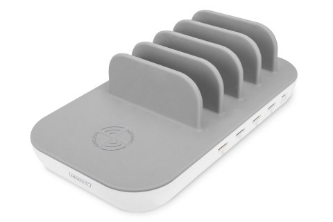 Stacja ładująca 5x USB + 1x Qi(10W) max. 58W kabelwtyk C7 biało-szara Stacja ładująca 5x USB + 1x Qi(10W) max. 58W kabelwtyk C7 biało-szara