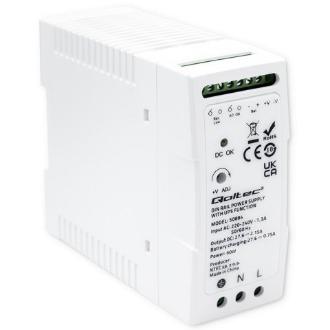 QOLTEC ZASILACZ NA SZYNĘ DIN Z FUNKCJĄ UPS | 60W QOLTEC ZASILACZ NA SZYNĘ DIN Z FUNKCJĄ UPS | 60W