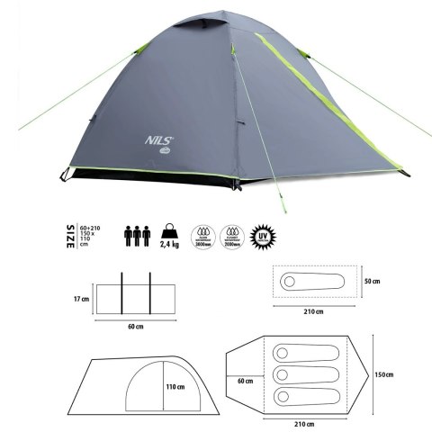 Namiot kempingowy NILS CAMP Explorer NC6004 3 osobowy szary Namiot kempingowy NILS CAMP Explorer NC6004 3 osobowy szary