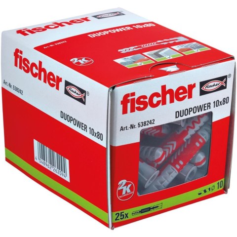 Mocowanie uniwersalne Fischer DUOPOWER 10X80 (wersja długa) 25szt. Mocowanie uniwersalne Fischer DUOPOWER 10X80 (wersja długa) 25szt.