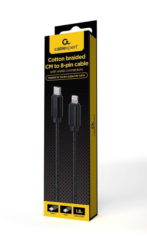 GEMBIRD KABEL USB CM - DO 8 PIN W OPLOCIE TEKSTYLNYM, WTYKI W OSŁONIE METALOWEJ 1.8M, ŁADOWANIE/TRANSMISJA DANYCH, CZARNY GEMBIRD KABEL USB CM - DO 8 PIN W OPLOCIE TEKSTYLNYM, WTYKI W OSŁONIE METALOWEJ 1.8M, ŁADOWANIE/TRANSMISJA DANYCH, CZARNY