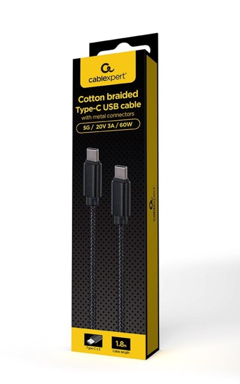 GEMBIRD KABEL USB TYPE-C -> USB TYPE-C 1.8M, ŁADOWANIE/TRANSMISJA DANYCH, CZARNY GEMBIRD KABEL USB TYPE-C -> USB TYPE-C 1.8M, ŁADOWANIE/TRANSMISJA DANYCH, CZARNY