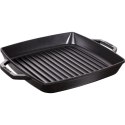 Kwadratowa patelnia żeliwna grillowa Staub z dwoma uchwytami - 28 cm, Czarny