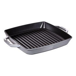 Kwadratowa patelnia żeliwna grillowa Staub z dwoma uchwytami - 28 cm, Grafitowy