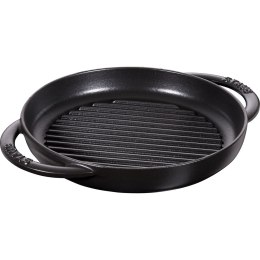 Okrągła patelnia żeliwna grillowa Staub z dwoma uchwytami - 22 cm, Czarny