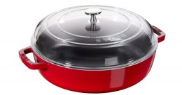 Patelnia żeliwna z dwoma uchwytami i pokrywką Staub - 28 cm, Czerwony