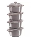 Staub Mini Cocotte Okrągły, 4 szt. - 200 ml, Antyczny szary