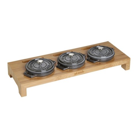 Stojak drewniany na 3 Mini Cocotte Staub - Brązowy Stojak drewniany na 3 Mini Cocotte Staub - Brązowy