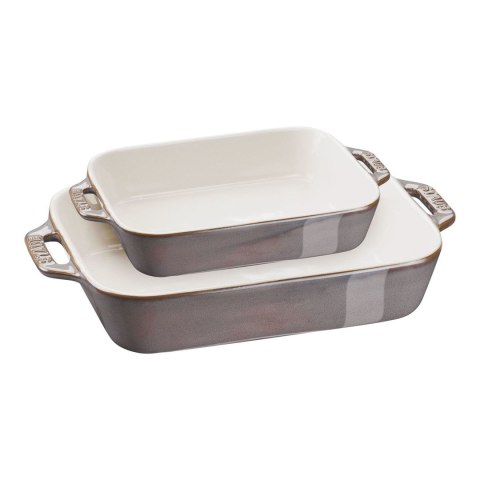 Zestaw 2 prostokątnych półmisków ceramicznych STAUB 40511-922-0 - antyczny szary Zestaw 2 prostokątnych półmisków ceramicznych STAUB 40511-922-0 - antyczny szary