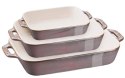 Zestaw 3 prostokątnych półmisków ceramicznych Staub - Antyczny szary
