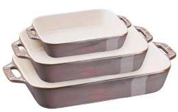 Zestaw 3 prostokątnych półmisków ceramicznych Staub - Antyczny szary