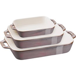 Zestaw 3 prostokątnych półmisków ceramicznych Staub - Antyczny szary