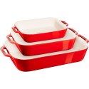 Zestaw 3 prostokątnych półmisków ceramicznych Staub - Czerwony