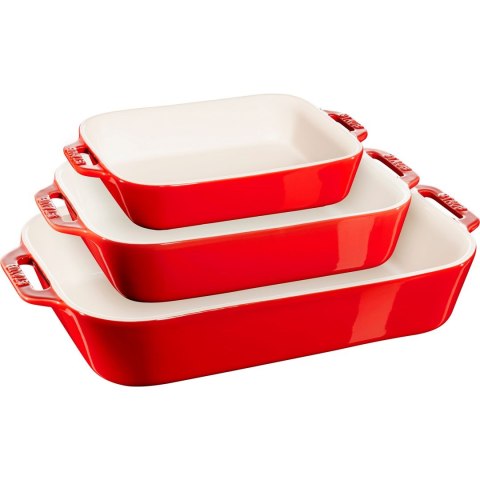 Zestaw 3 prostokątnych półmisków ceramicznych Staub - Czerwony Zestaw 3 prostokątnych półmisków ceramicznych Staub - Czerwony