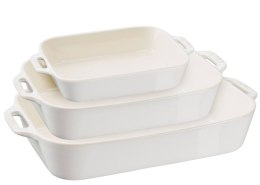 Zestaw 3 prostokątnych półmisków ceramicznych Staub - Kość słoniowa