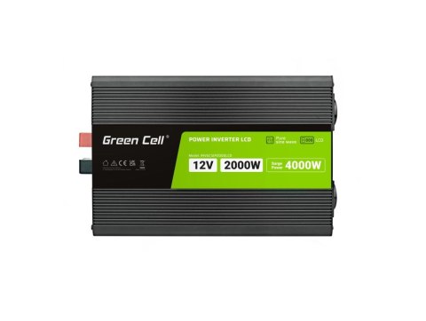PRZETWORNICA NAPIĘCIA Green Cell PowerInverter LCD 12V -> 230V 2000W/4000W CZYSTA SINUSOIDA PRZETWORNICA NAPIĘCIA Green Cell PowerInverter LCD 12V -> 230V 2000W/4000W CZYSTA SINUSOIDA