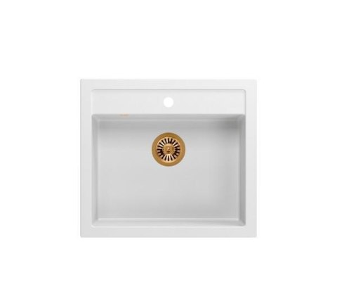 Zlewozmywak granitowy QUADRON BILL 110 biały wpuszczany + syfon save space w kolorze PVD Zlewozmywak granitowy QUADRON BILL 110 biały wpuszczany + syfon save space w kolorze PVD
