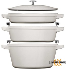 Zestaw 3 naczyń żeliwnych z pokrywką Staub - 24 cm, Biała trufla