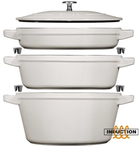 Zestaw 3 naczyń żeliwnych z pokrywką Staub - 24 cm, Biała trufla Zestaw 3 naczyń żeliwnych z pokrywką Staub - 24 cm, Biała trufla
