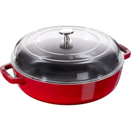 Patelnia żeliwna z dwoma uchwytami i pokrywką Staub - 24 cm, Czerwony