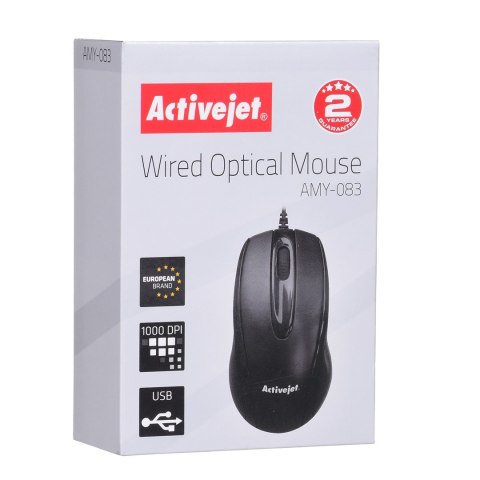 Activejet Mysz AMY-083 (optyczna; 1000 DPI; kolor czarny) Activejet Mysz AMY-083 (optyczna; 1000 DPI; kolor czarny)