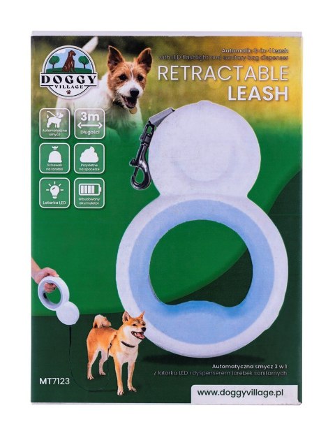 DOGGYVILLAGE SMYCZ AUTOMATYCZNA 3W1 Z LATARKĄ LED NIEBIESKA MT7123 DOGGYVILLAGE SMYCZ AUTOMATYCZNA 3W1 Z LATARKĄ LED NIEBIESKA MT7123