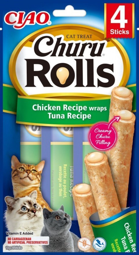 INABA Churu Rolls Tuńczyk z kurczakiem - przysmak dla kota - 4x10 g INABA Churu Rolls Tuńczyk z kurczakiem - przysmak dla kota - 4x10 g