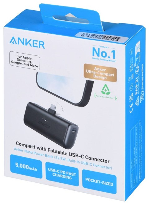 Powerbank Anker Nano 5000mAh 22.5W z wbudowanym złączem USB-C czarny Powerbank Anker Nano 5000mAh 22.5W z wbudowanym złączem USB-C czarny