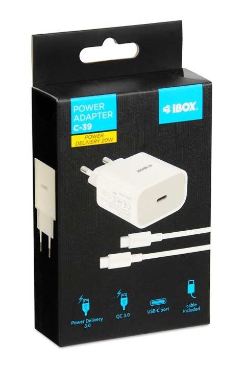 ŁADOWARKA SIECIOWA I-BOX C-39 USB-C PD20W Z KABLEM ŁADOWARKA SIECIOWA I-BOX C-39 USB-C PD20W Z KABLEM