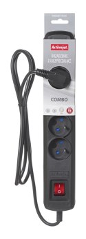 Listwa przeciwprzepięciowa Activejet 5gn/5m/cz (10A; 2300W) 5m; kolor czarny (WYPRZEDAŻ)