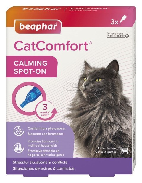 BEAPHAR CatComfort Calming Spot on - z zawartością feromonów dla kotów - 3x0,55ml BEAPHAR CatComfort Calming Spot on - z zawartością feromonów dla kotów - 3x0,55ml