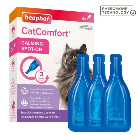 BEAPHAR CatComfort Calming Spot on - z zawartością feromonów dla kotów - 3x0,55ml BEAPHAR CatComfort Calming Spot on - z zawartością feromonów dla kotów - 3x0,55ml