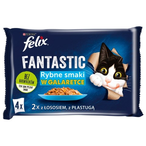 FELIX Fantastic Łosoś w galaretce + Gładzica w galaretce - saszetki dla kota - 4x85g FELIX Fantastic Łosoś w galaretce + Gładzica w galaretce - saszetki dla kota - 4x85g