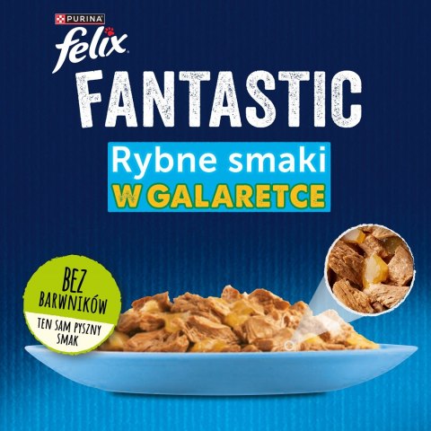 FELIX Fantastic Łosoś w galaretce + Gładzica w galaretce - saszetki dla kota - 4x85g FELIX Fantastic Łosoś w galaretce + Gładzica w galaretce - saszetki dla kota - 4x85g