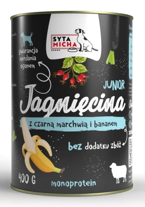 SYTA MICHA mokra karma dla szczeniąt jagnięcina z czarną marchwią i bananem 400g SYTA MICHA mokra karma dla szczeniąt jagnięcina z czarną marchwią i bananem 400g