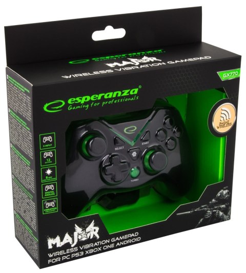 Gamepad bezprzewodowy Esperanza EGG112K (PC, PS3, Xbox One; kolor czarny, kolor zielony) Gamepad bezprzewodowy Esperanza EGG112K (PC, PS3, Xbox One; kolor czarny, kolor zielony)