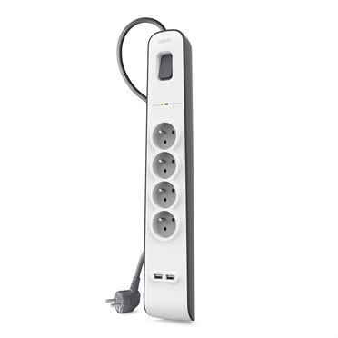 Listwa zasilająca Belkin Power Surge 4-PORT + 2xUSB-A 2.4A 525J Grey/White Listwa zasilająca Belkin Power Surge 4-PORT + 2xUSB-A 2.4A 525J Grey/White
