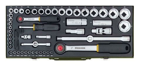 Zestaw z grzechotkami Proxxon 1/2" i 1/4" (56 cz.)