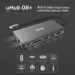 UNITEK HUB 8W1 USB3.1 TYP-C, PD 100W, D1019A