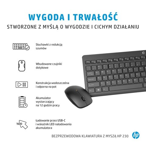Zestaw klawiatura + mysz HP 230 Wireless Mouse and Keyboard Combo bezprzewodowe białe 3L1F0AA Zestaw klawiatura + mysz HP 230 Wireless Mouse and Keyboard Combo bezprzewodowe białe 3L1F0AA