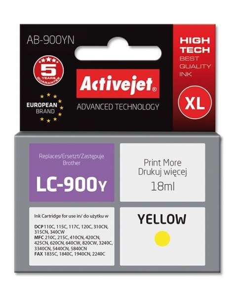 Activejet AB-900YN Tusz (zamiennik Brother LC900Y; Supreme; 17.5 ml; żółty) Activejet AB-900YN Tusz (zamiennik Brother LC900Y; Supreme; 17.5 ml; żółty)
