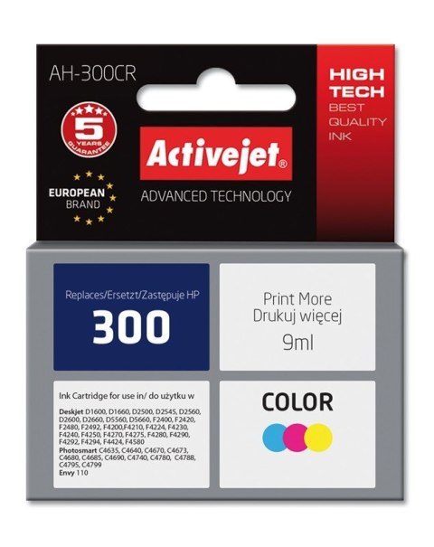 Activejet AH-300CR Tusz (zamiennik HP 300 CC643EE; Premium; 9 ml; kolor) Activejet AH-300CR Tusz (zamiennik HP 300 CC643EE; Premium; 9 ml; kolor)