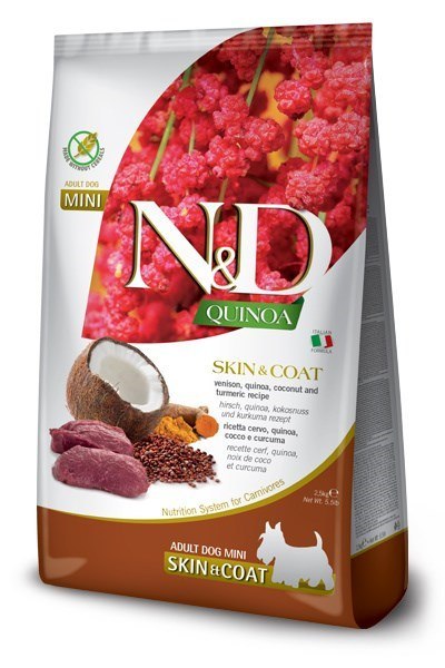 FARMINA N&D Quinoa Dog Skin&Coat Venison, Coconut Adult Mini - sucha karma dla psa - 800 g FARMINA N&D Quinoa Dog Skin&Coat Venison, Coconut Adult Mini - sucha karma dla psa - 800 g