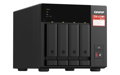 Qnap TS-473A-SW5T, Tower, 3.5" SATA, AMD Ryzen V1500B 4C/8T, 8GB DDR4 (Max. 64GB), 2 x 2.5GbE, optional 10GbE, Single PSU, 250W Qnap TS-473A-SW5T, Tower, 3.5" SATA, AMD Ryzen V1500B 4C/8T, 8GB DDR4 (Max. 64GB), 2 x 2.5GbE, optional 10GbE, Single PSU, 250W