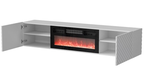 Szafka RTV LARA 183x35x37 biały mat + czarny kominek Szafka RTV LARA 183x35x37 biały mat + czarny kominek