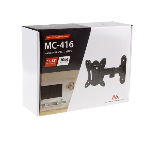 MACLEAN UCHWYT DO TELEWIZORA LUB MONITORA MAX. VESA 100X100, 13-32", 30KG, CZARNY MC-416 MACLEAN UCHWYT DO TELEWIZORA LUB MONITORA MAX. VESA 100X100, 13-32", 30KG, CZARNY MC-416
