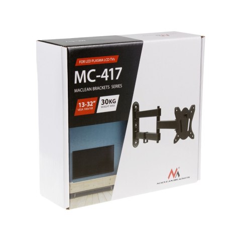 MACLEAN UCHWYT DO TELEWIZORA LUB MONITORA MAX. VESA 100X100, 13-32", 30KG, CZARNY MC-417 MACLEAN UCHWYT DO TELEWIZORA LUB MONITORA MAX. VESA 100X100, 13-32", 30KG, CZARNY MC-417