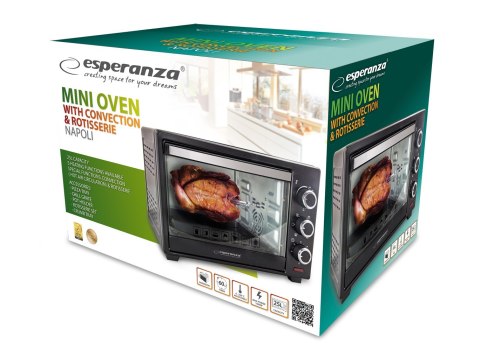 Mini piekarnik z konwekcją i rożnem Esperanza NAPOLI EKO006 (Pokrętło; 1600W; kolor czarny) Mini piekarnik z konwekcją i rożnem Esperanza NAPOLI EKO006 (Pokrętło; 1600W; kolor czarny)