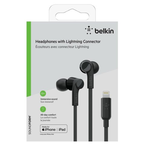 Słuchawki przewodowe Belkin SoundForm Wired Earbuds with Lightning Connector IPX5 Black Słuchawki przewodowe Belkin SoundForm Wired Earbuds with Lightning Connector IPX5 Black